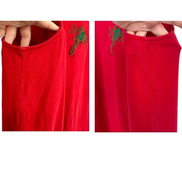 VTG Westbound Christmas Dress PLUS 1X Red Reindeer Santa Sleigh Cotton Back Slit - Picture 12 of 15